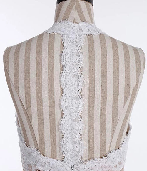 Roycebridal Chiffon A-Linie Neckholder Ärmellos Langes Strand-Brautkleid mit Spitze, MW336