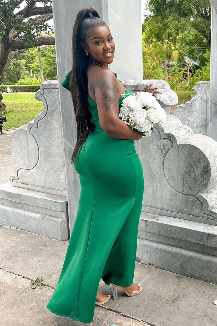 Robe de mariée sirène asymétrique vert émeraude à volants
