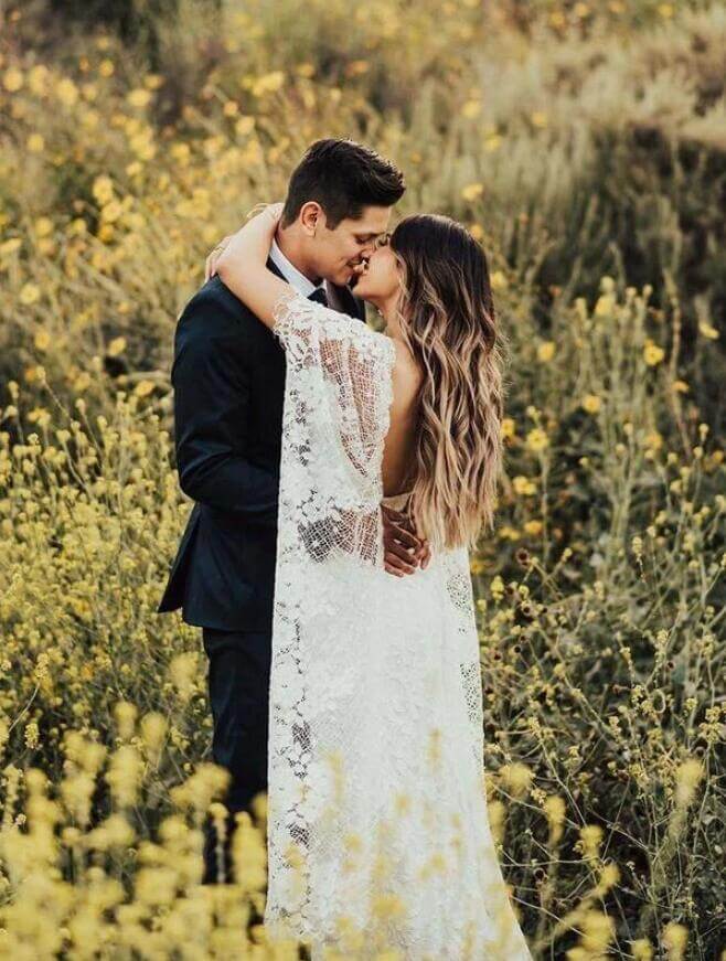 Batwing Sleeve Lace Rustic Wedding Dresses Ivory Sheath Boho Wedding Dresses,MW407 | cheap wedding dresses | bridal dresses | wedding gowns | lace wedding dresses | ivory wedding dresses | plus size wedding dresses | musebridals.com