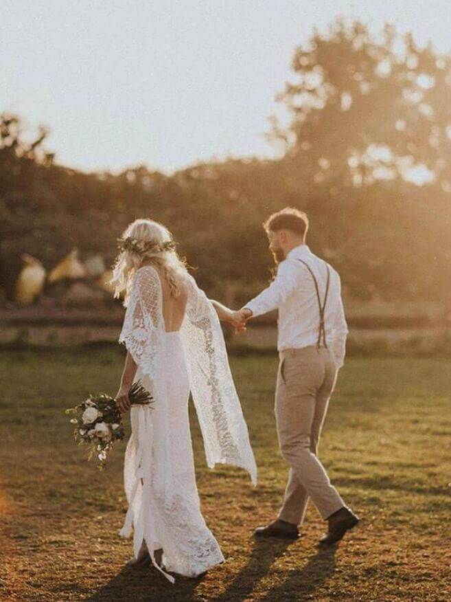 Batwing Sleeve Lace Rustic Wedding Dresses Ivory Sheath Boho Wedding Dresses,MW407 | plus size wedding dresses | bridal gowns | wedding gowns | cheap lace wedding dresses | boho wedding dresses | musebridals.com
