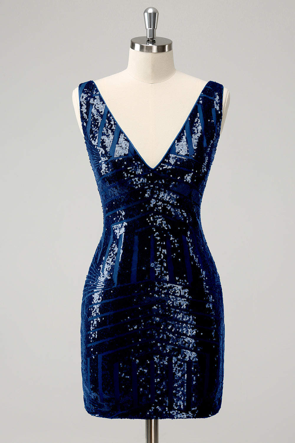 Stilvolles dunkelgrünes, figurbetontes, kurzes Homecoming-Kleid mit Pailletten und V-Ausschnitt und abnehmbarem Rock