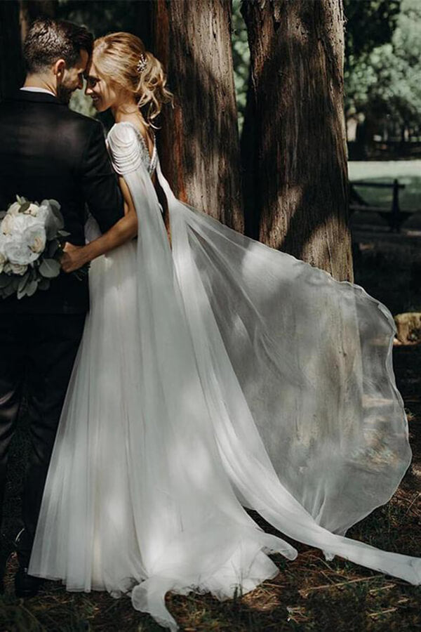 New Arrival Lace Beaded Cap Sleeves Wedding Dresses, Bridal Gown, MW596 | a line wedding dresses | bridal gowns | wedding gown | www.musebridals.com