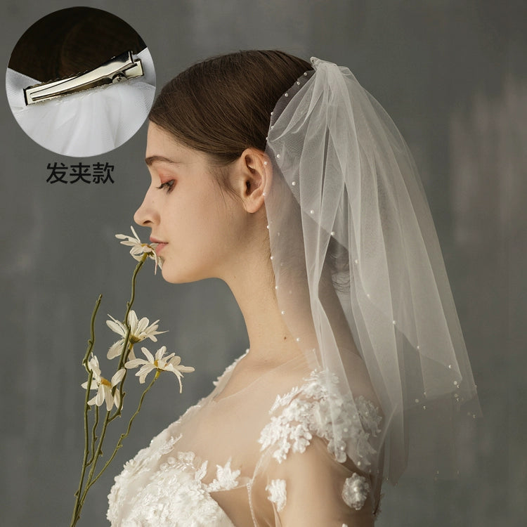 Roycebrial – Voile de mariée rétro français avec perles blanches, accessoire photo court pour mariage, coiffure de mariée