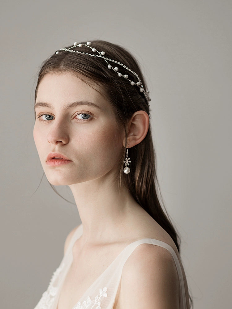 Roycebridal Braut-Kopfschmuck im Waldstil mit Super-Feenperlen, schlichtes, handgefertigtes Stirnband mit Perlen im Abendshow-Make-up-Stil für Brautjungfern