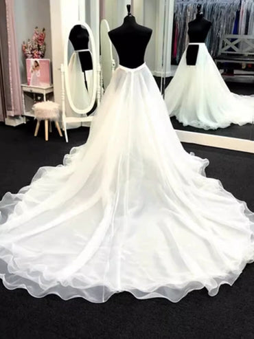 Jupe en maille blanche à traîne amovible Roycebridal avec longue traîne courte devant et long dos