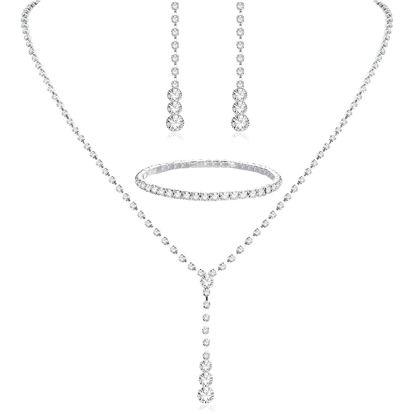 Roycebridal Einfache Quaste Strass Halskette Braut Strass Halskette Ohrringe Set Dreiteiliger Hochzeitsschmuck