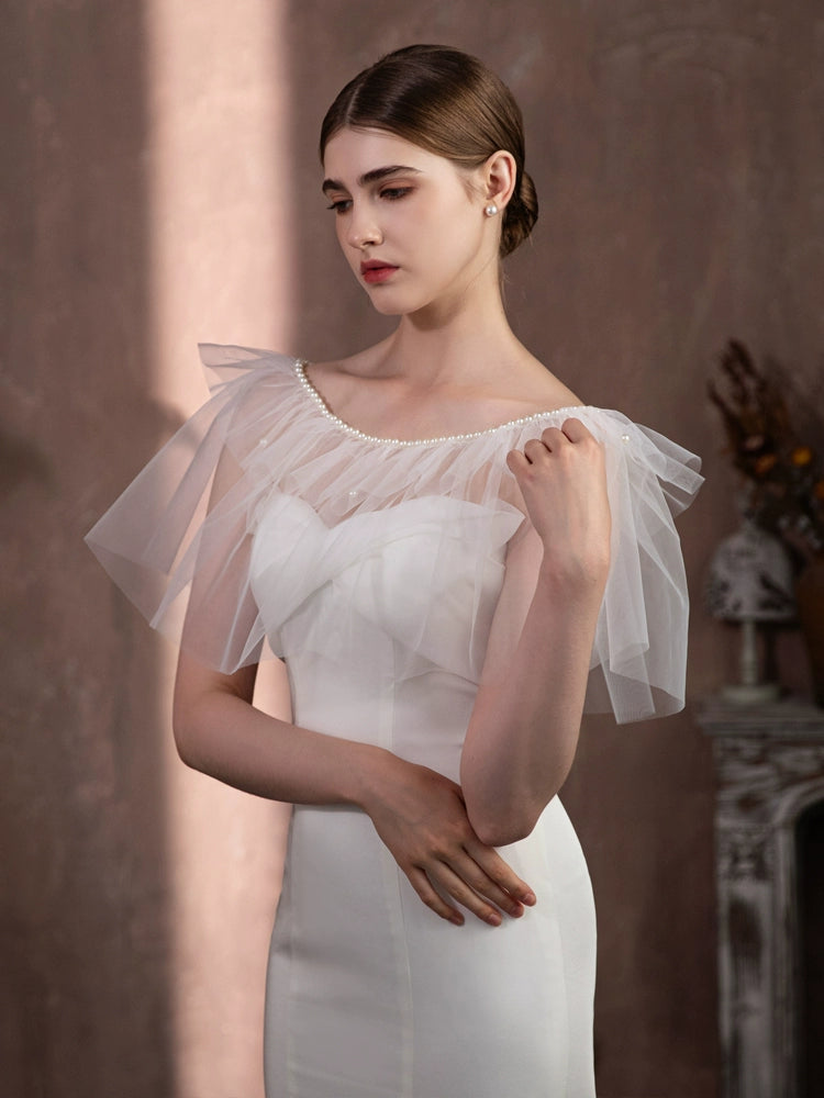 Roycebridal Vestes et châles Super Fairy White Pearl Feuille de lotus Dentelle Châle de mariée Élégant Robe de mariée Couvre-bras Accessoires de mariage