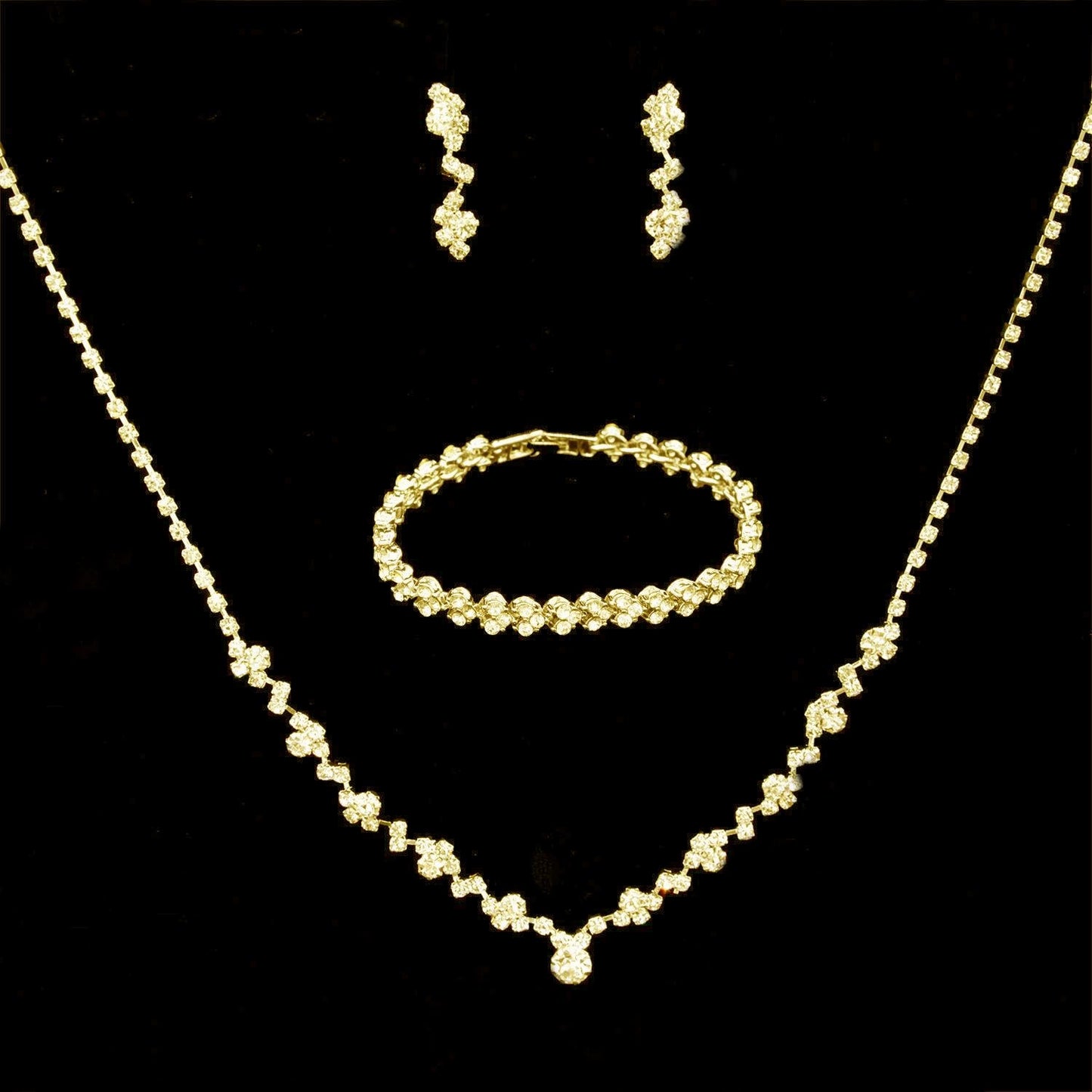 Roycebridal Legierung Strass Intarsien Kristall Voll Diamant Halskette Ohrringe Dreiteiliges Set Brautschmuck
