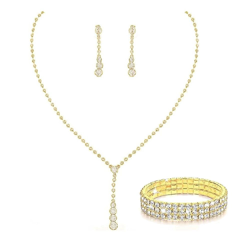 Roycebridal Einfache Quaste Strass Halskette Braut Strass Halskette Ohrringe Set Dreiteiliger Hochzeitsschmuck