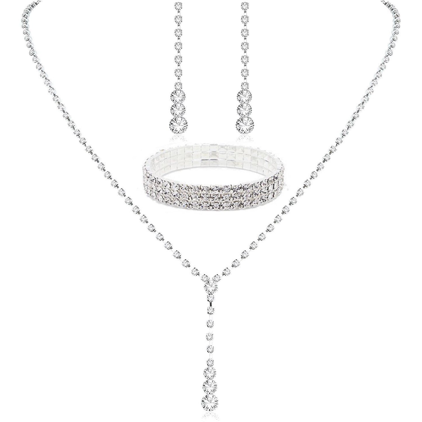 Roycebridal Einfache Quaste Strass Halskette Braut Strass Halskette Ohrringe Set Dreiteiliger Hochzeitsschmuck