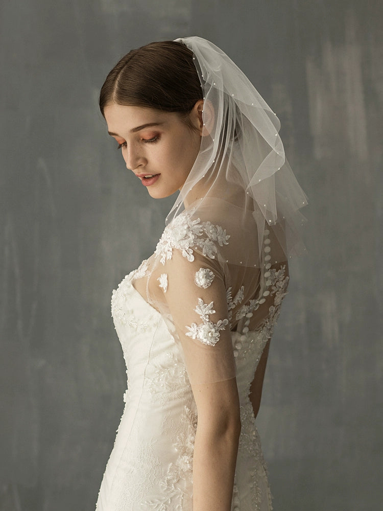 Roycebrial – Voile de mariée rétro français avec perles blanches, accessoire photo court pour mariage, coiffure de mariée