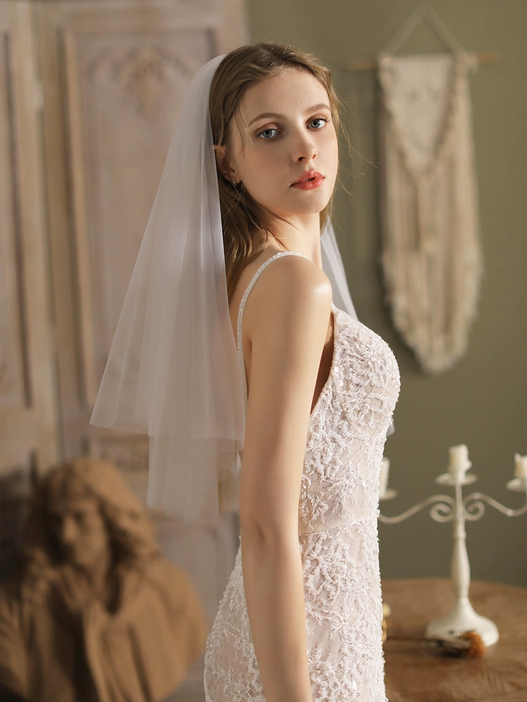 Certificat de demande en mariage double couche blanc français Roycebrial, petit voile simple et court, accessoires photo pour enregistrement de mariage