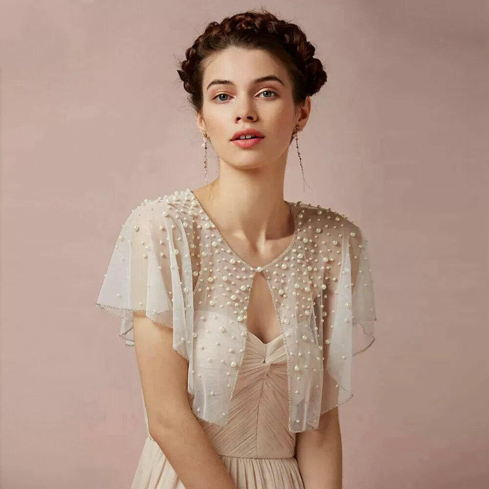 Roycebridal Vestes et châles d'été pour femmes, châle court en maille perlée, un bouton, col rond, sans manches, élégant