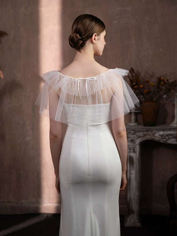 Roycebridal Vestes et châles Super Fairy White Pearl Feuille de lotus Dentelle Châle de mariée Élégant Robe de mariée Couvre-bras Accessoires de mariage
