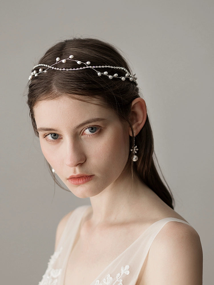 Roycebridal Braut-Kopfschmuck im Waldstil mit Super-Feenperlen, schlichtes, handgefertigtes Stirnband mit Perlen im Abendshow-Make-up-Stil für Brautjungfern