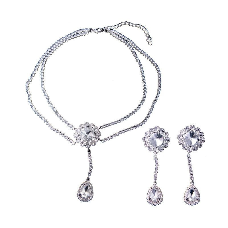 Roycebridal Diamant-Set Halskette Ohrringe Blume Einfache Ohrringe Funkelnde Diamant Wassertropfen