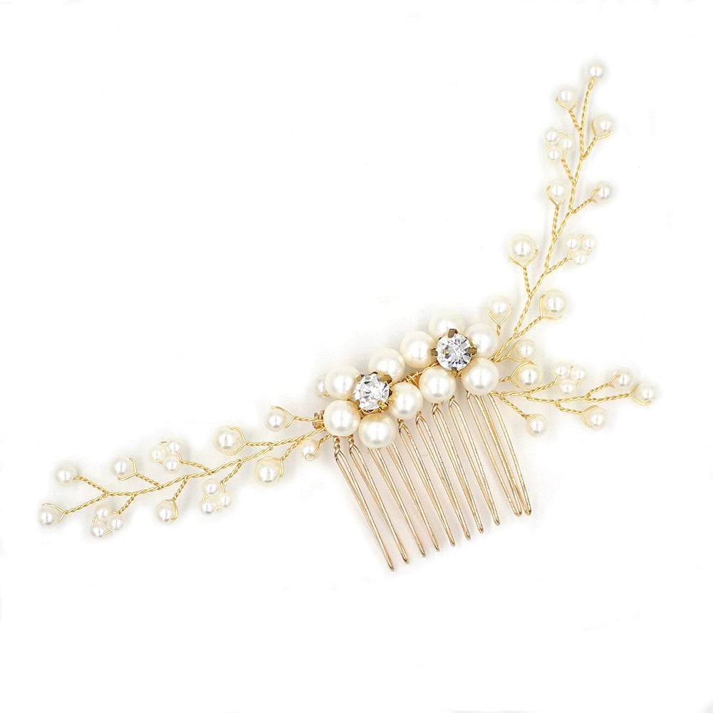 Roycebridal Accessoires de cheveux de mariée simples Peigne à cheveux perlé fait main doré à la mode pour robe de mariée Accessoires de cheveux de demoiselle d'honneur