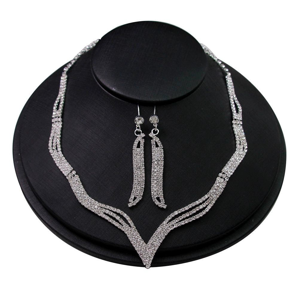 Roycebridal Brautschmuckset für Hochzeiten, Halskette, 2-teiliges Set mit Strasssteinen, Krallenkette, Halskette und Ohrringen, Ornamente