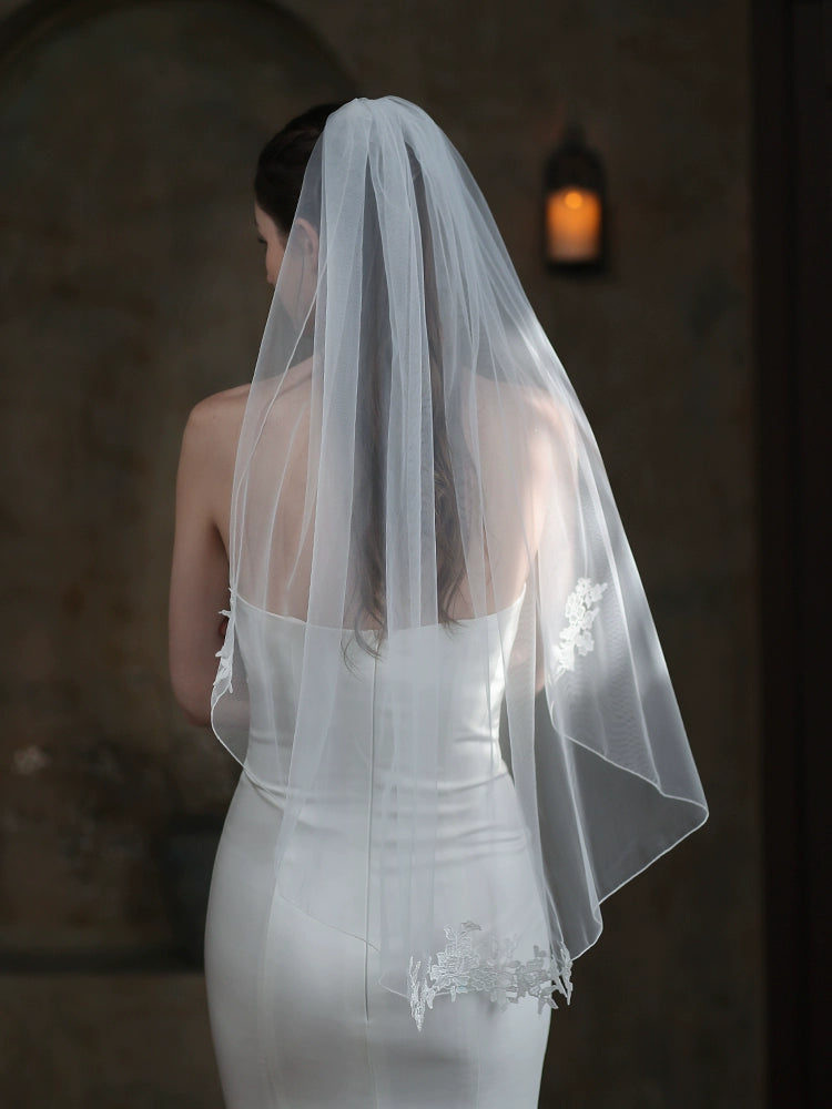 Roycebrial Brautschleier, Super Fairy Lock Edge, Weiß, einlagig, Spitze, Hochzeitskleid, Reisefoto, hochtransparentes Garn, Kopfschmuck
