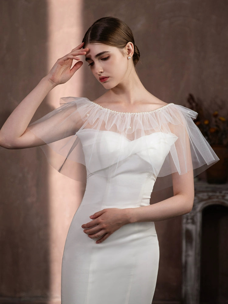 Roycebridal Vestes et châles Super Fairy White Pearl Feuille de lotus Dentelle Châle de mariée Élégant Robe de mariée Couvre-bras Accessoires de mariage