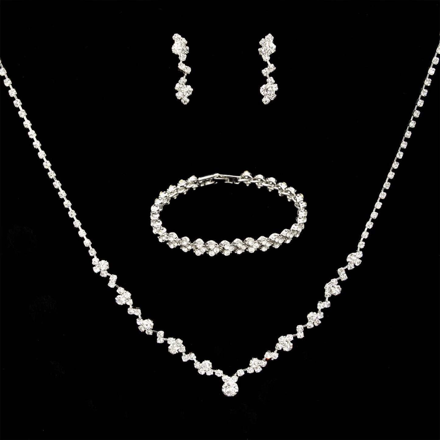 Roycebridal Legierung Strass Intarsien Kristall Voll Diamant Halskette Ohrringe Dreiteiliges Set Brautschmuck