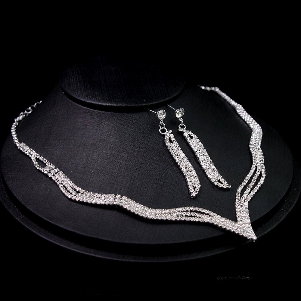 Roycebridal Brautschmuckset für Hochzeiten, Halskette, 2-teiliges Set mit Strasssteinen, Krallenkette, Halskette und Ohrringen, Ornamente