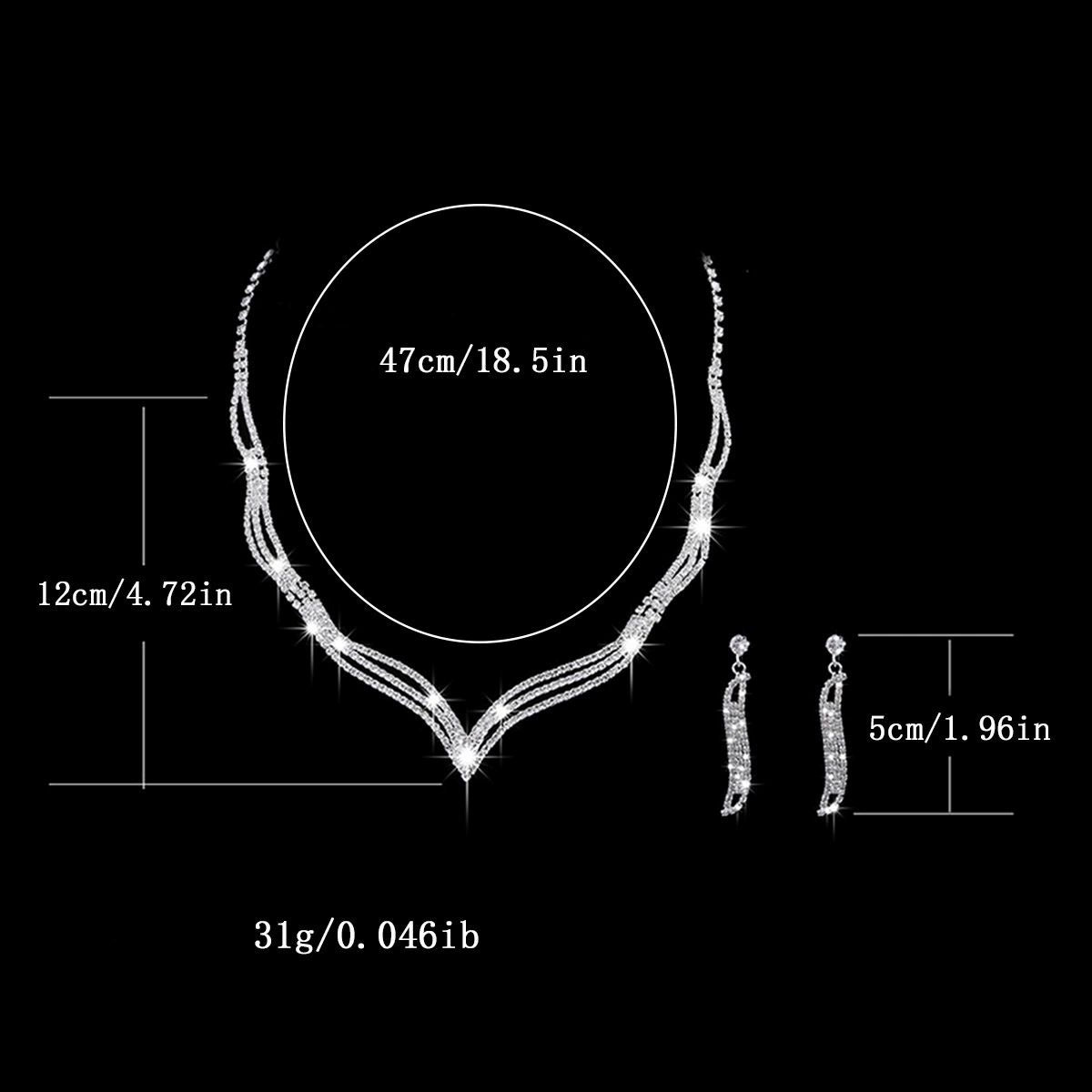 Roycebridal Brautschmuckset für Hochzeiten, Halskette, 2-teiliges Set mit Strasssteinen, Krallenkette, Halskette und Ohrringen, Ornamente