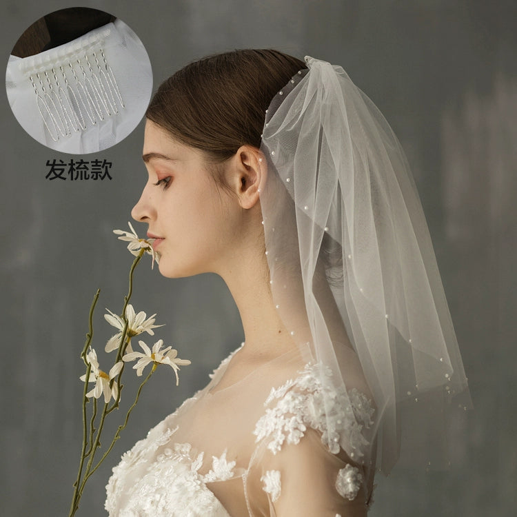 Roycebrial – Voile de mariée rétro français avec perles blanches, accessoire photo court pour mariage, coiffure de mariée