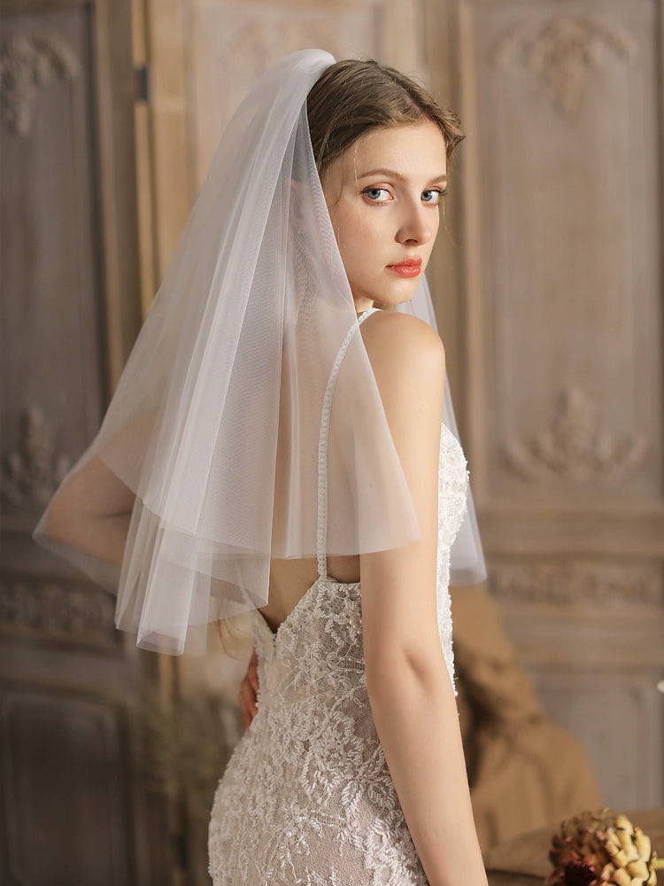 Certificat de demande en mariage double couche blanc français Roycebrial, petit voile simple et court, accessoires photo pour enregistrement de mariage