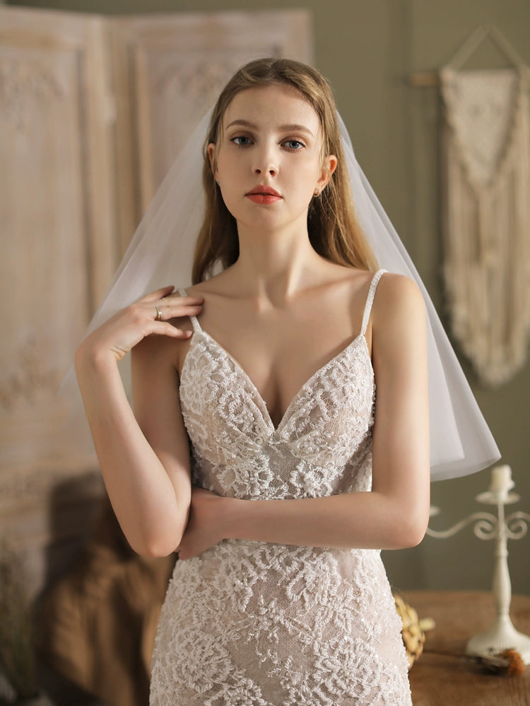 Certificat de demande en mariage double couche blanc français Roycebrial, petit voile simple et court, accessoires photo pour enregistrement de mariage