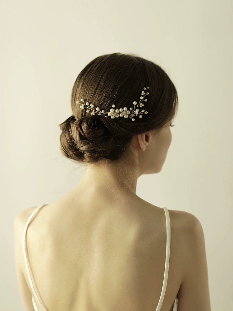 Roycebridal Accessoires de cheveux de mariée simples Peigne à cheveux perlé fait main doré à la mode pour robe de mariée Accessoires de cheveux de demoiselle d'honneur