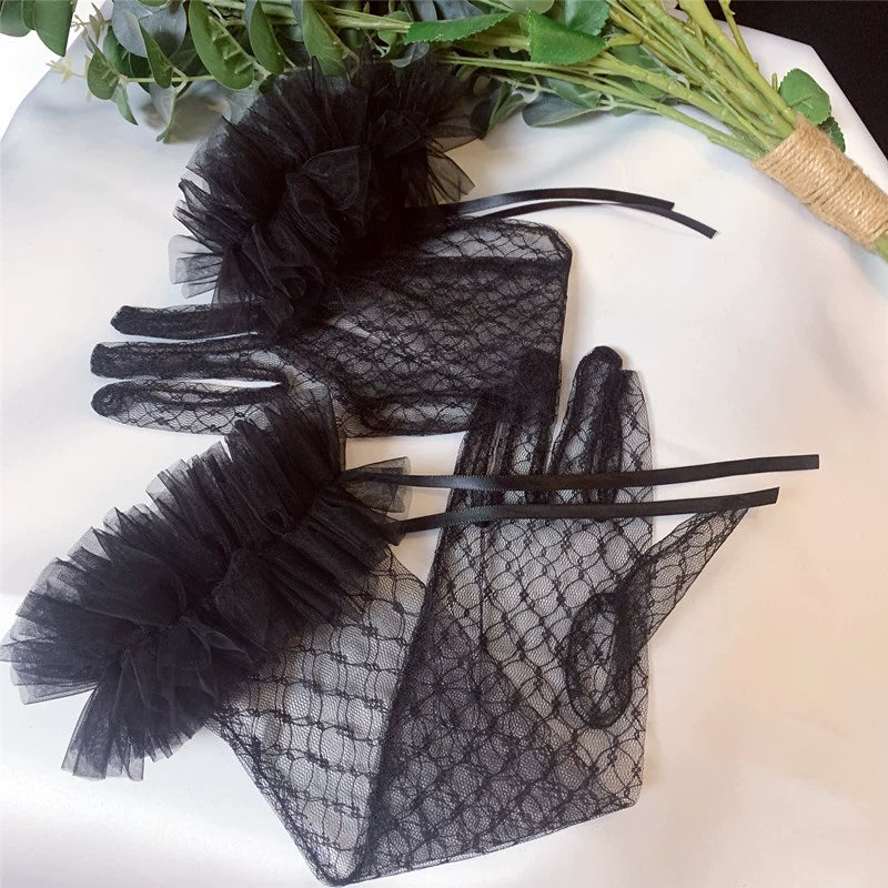 Roycebridal Accessoires de mariage gothiques Gants en dentelle noire en maille Robe longue Style personnalité rétro gothique