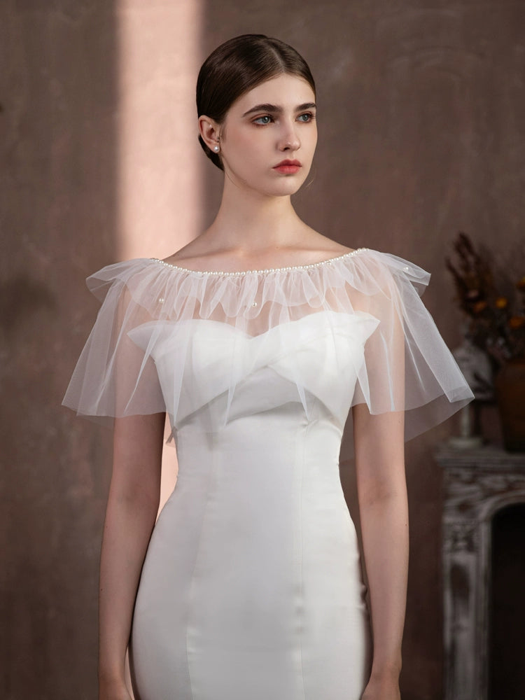 Roycebridal Vestes et châles Super Fairy White Pearl Feuille de lotus Dentelle Châle de mariée Élégant Robe de mariée Couvre-bras Accessoires de mariage