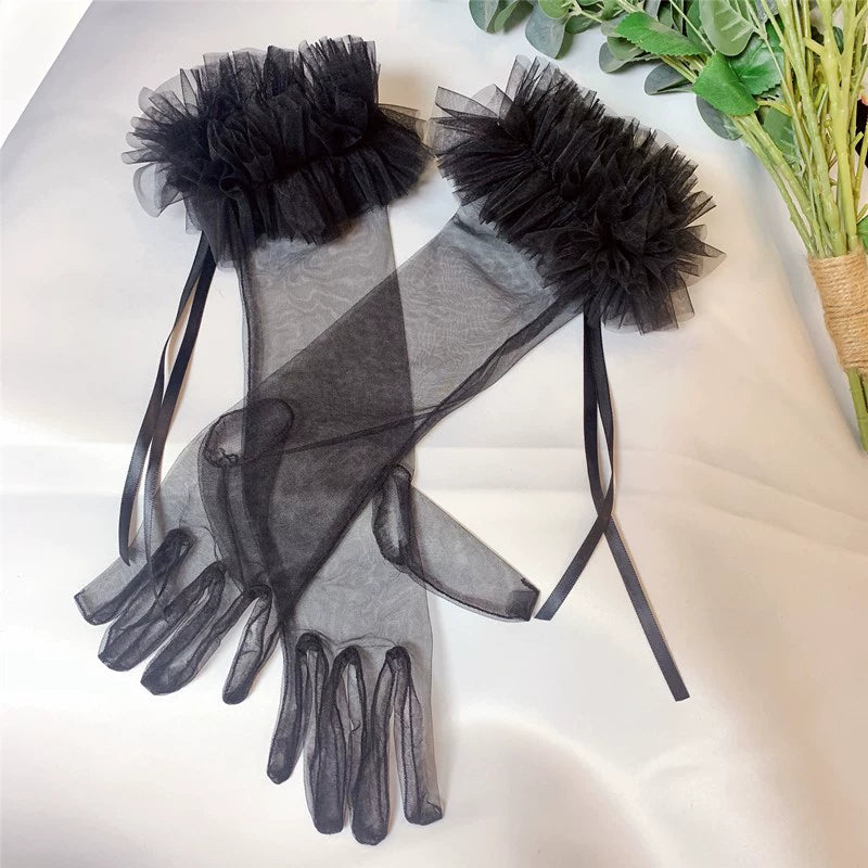 Roycebridal Accessoires de mariage gothiques Gants en dentelle noire en maille Robe longue Style personnalité rétro gothique