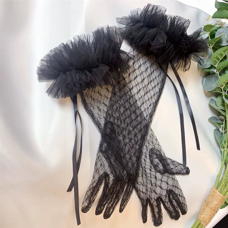Roycebridal Accessoires de mariage gothiques Gants en dentelle noire en maille Robe longue Style personnalité rétro gothique
