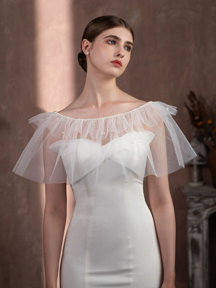 Roycebridal Vestes et châles Super Fairy White Pearl Feuille de lotus Dentelle Châle de mariée Élégant Robe de mariée Couvre-bras Accessoires de mariage