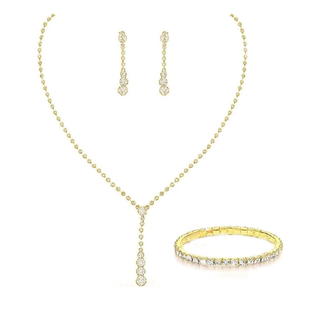 Roycebridal Einfache Quaste Strass Halskette Braut Strass Halskette Ohrringe Set Dreiteiliger Hochzeitsschmuck
