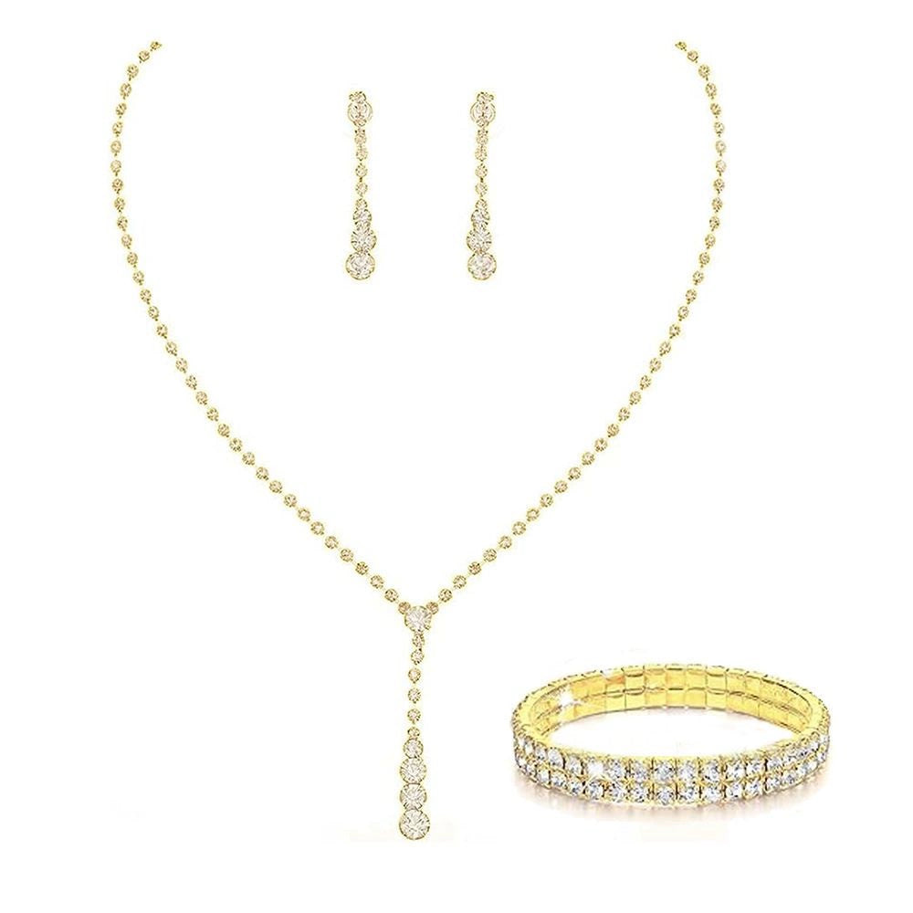 Roycebridal Einfache Quaste Strass Halskette Braut Strass Halskette Ohrringe Set Dreiteiliger Hochzeitsschmuck