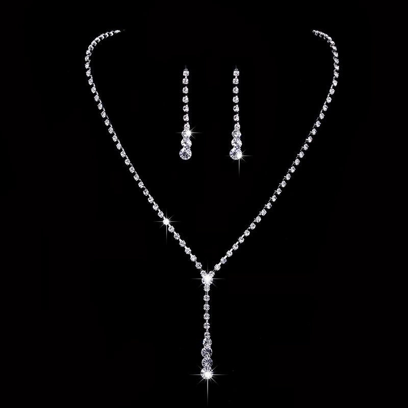 Roycebridal Einfache Quaste Strass Halskette Braut Strass Halskette Ohrringe Set Dreiteiliger Hochzeitsschmuck