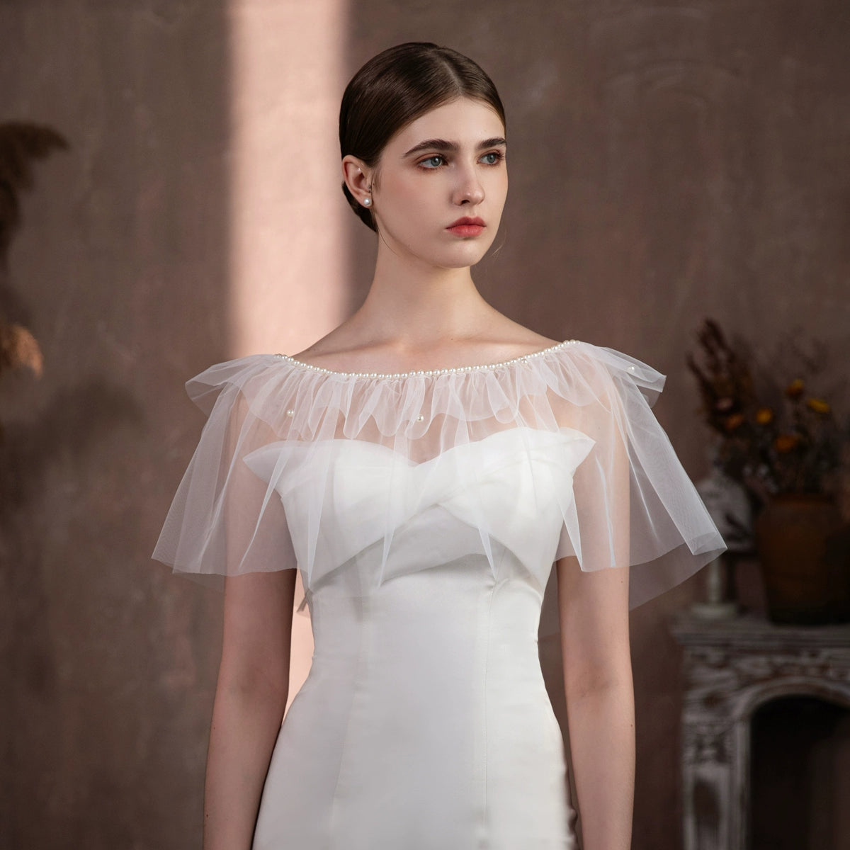 Roycebridal Vestes et châles Super Fairy White Pearl Feuille de lotus Dentelle Châle de mariée Élégant Robe de mariée Couvre-bras Accessoires de mariage
