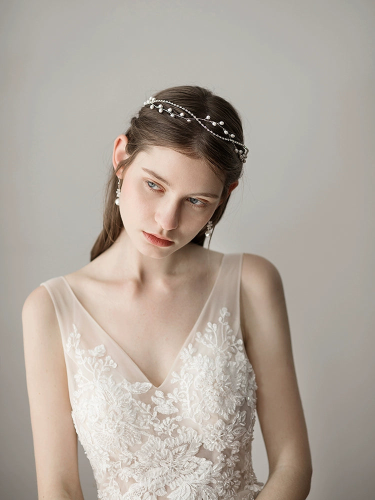 Roycebridal Braut-Kopfschmuck im Waldstil mit Super-Feenperlen, schlichtes, handgefertigtes Stirnband mit Perlen im Abendshow-Make-up-Stil für Brautjungfern