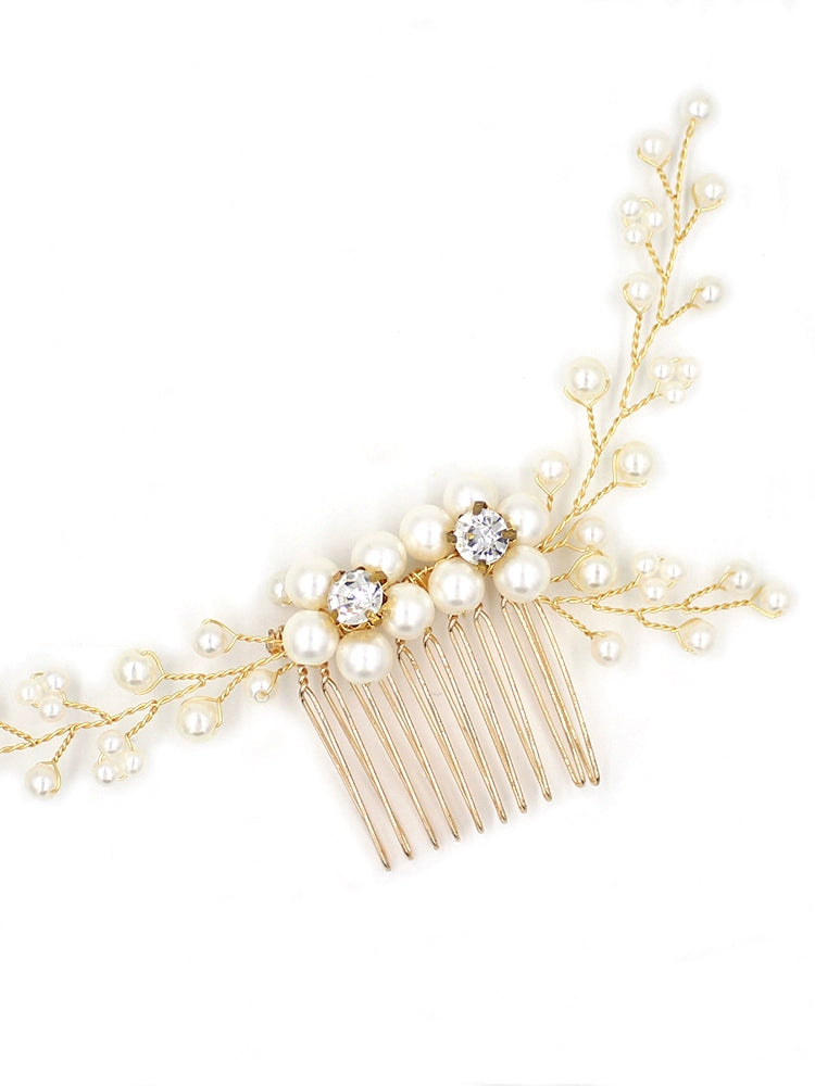 Roycebridal Accessoires de cheveux de mariée simples Peigne à cheveux perlé fait main doré à la mode pour robe de mariée Accessoires de cheveux de demoiselle d'honneur