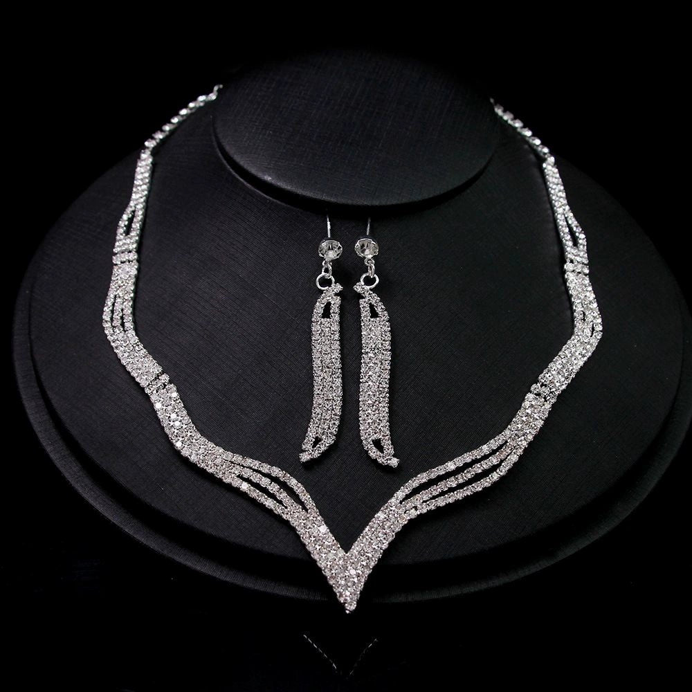 Roycebridal Brautschmuckset für Hochzeiten, Halskette, 2-teiliges Set mit Strasssteinen, Krallenkette, Halskette und Ohrringen, Ornamente
