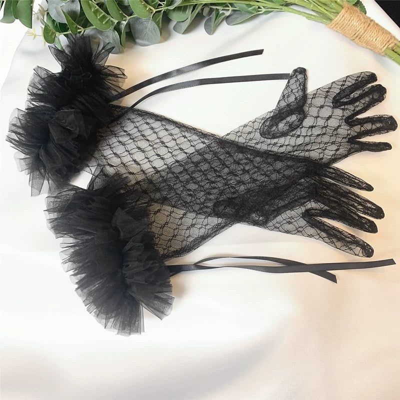 Roycebridal Accessoires de mariage gothiques Gants en dentelle noire en maille Robe longue Style personnalité rétro gothique