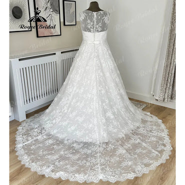 Roycebridal Plus Size Vollspitze Ärmelloses A-Linie Brautkleid für Frauen 2024 Illusion Zurück Off Shoulder Brautkleid Vestido de Fiesta
