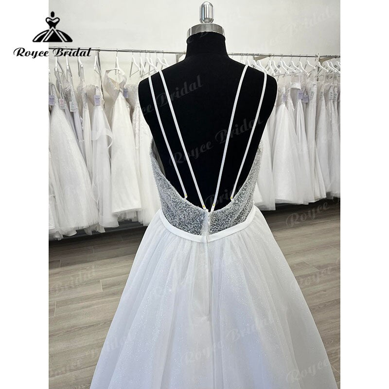 Robe de mariée princesse trapèze grande taille pour femme, sexy, style bohème, décolleté en cœur, bretelles spaghetti, dos nu, lacets, robe de mariée brillante