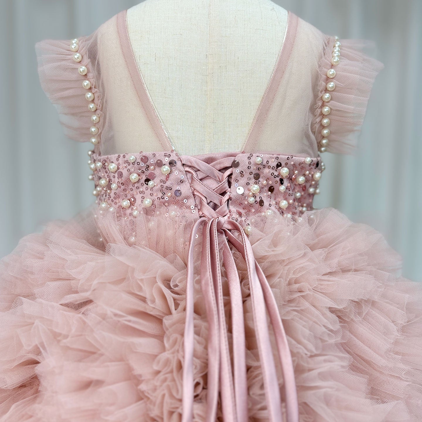 Roycebridal Luxury Pink Baby Flower Girl Dresses Arabic Pearls Princess Kids Ball Gown for Birthday Wedding Party Pageant J042