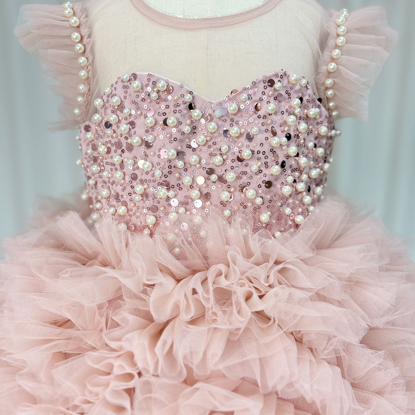 Roycebridal Luxury Pink Baby Flower Girl Dresses Arabic Pearls Princess Kids Ball Gown for Birthday Wedding Party Pageant J042