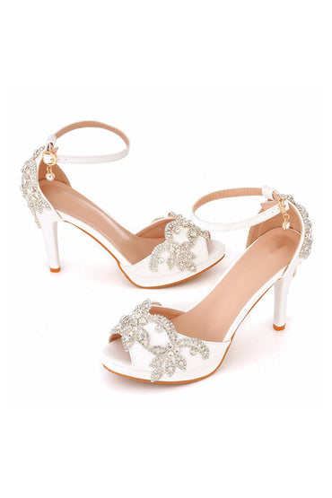 Rhinestone Flowers Decor Peep Toe Platform Stiletto Ankle-strap High Heels