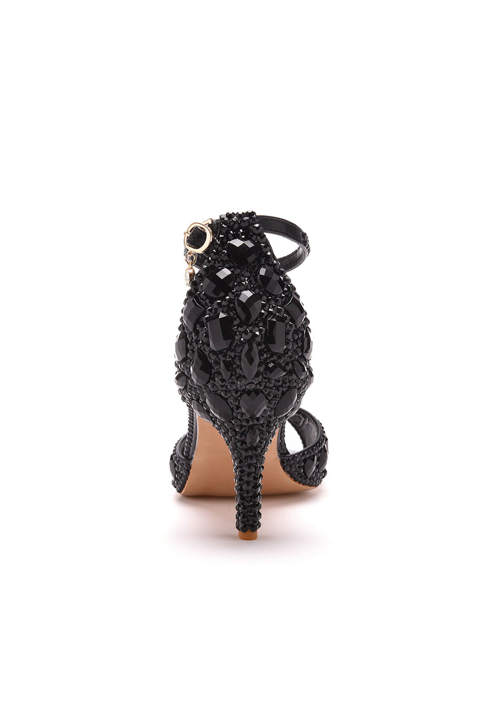 Sandales à talons hauts et bride à la cheville avec strass et bout ouvert